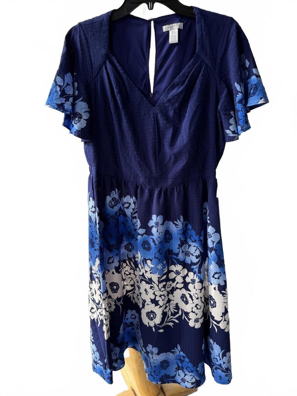 London Times Navy Blue Floral Dress Size US 8 NWT